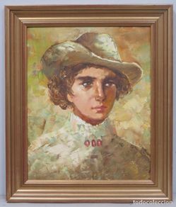 Art: RETRATO DE MUJER CON SOMBRERO. OLEO S/ LIENZO. FIRMADO